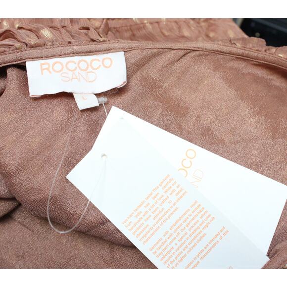 NWT Rococo Sand Aine Metallic Brown One Shoulder Ruffle Dress Size Large - Picture 6 of 6